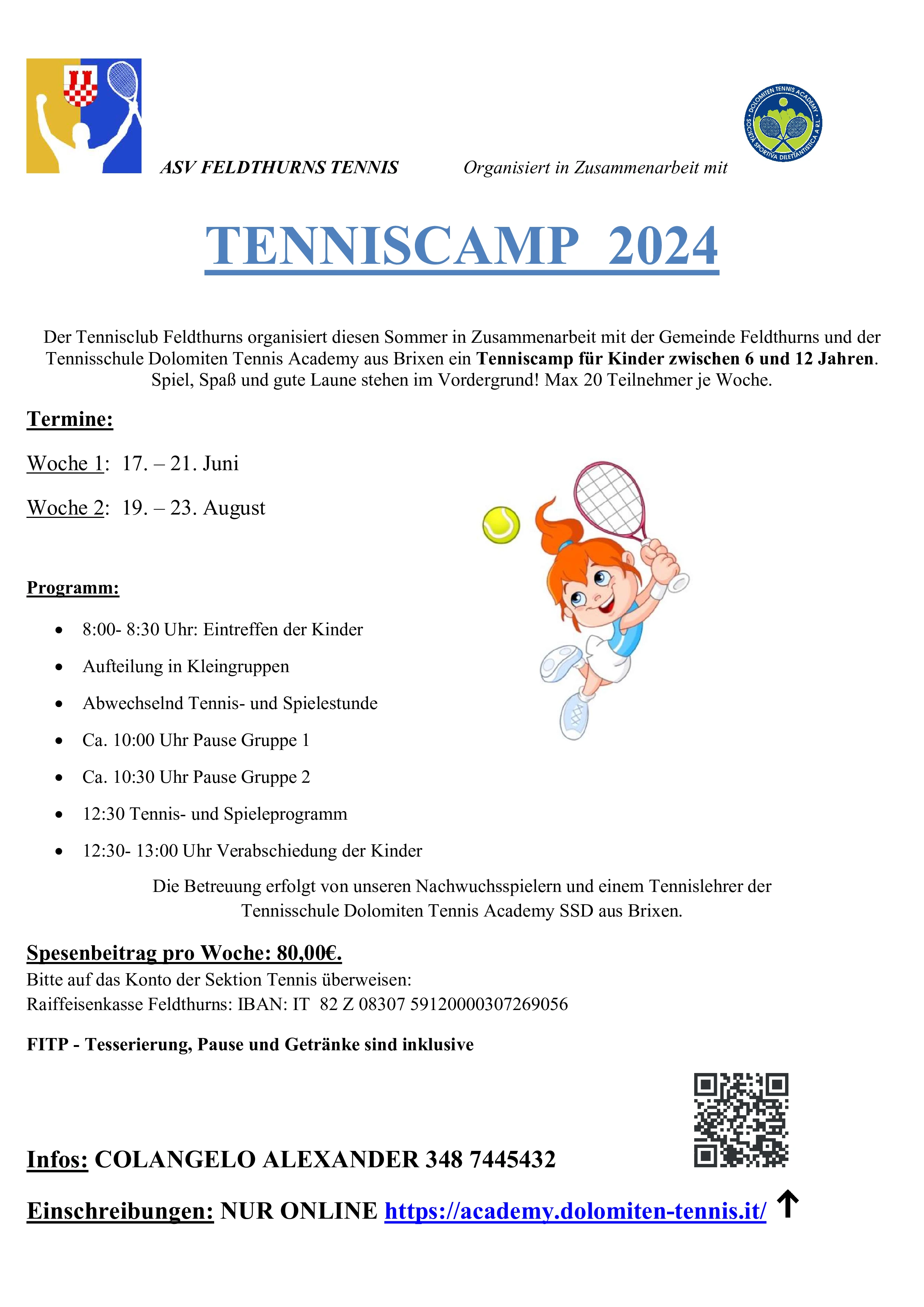 Flyer Tenniskurse 2024 Feldthurns